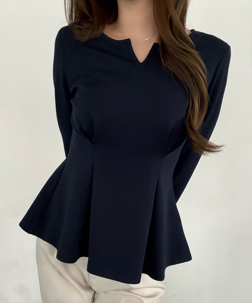 JUNOAH（ジュノア） tシャツ キーネックペプラムトップス レディース
