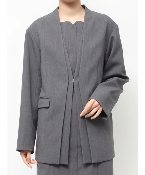 Lallana キムイオ Lame coco テーラードジャケット グレー ラメ TONAL（トーナル） ジャケット テーラードジャケット 卒園式 ラメツイ