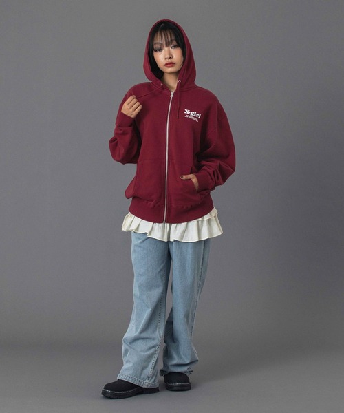 X-girl（エックスガール） パーカー THREE LAYER LOGO ZIP UP SWEAT