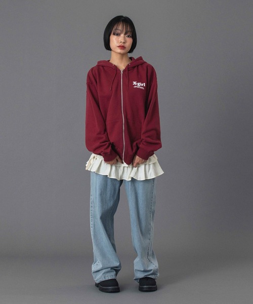 X-girl（エックスガール） パーカー THREE LAYER LOGO ZIP UP SWEAT