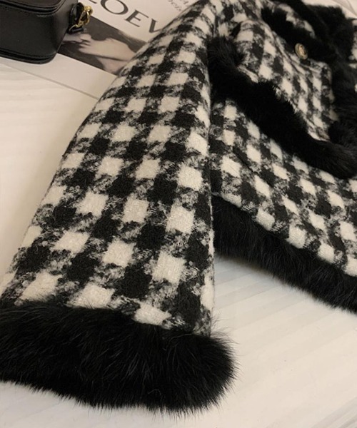 coco風　ツイード チェック柄 woolジャケット shoppinggo セットアップ 中綿ツイードジャケット ボアジャケット 千鳥