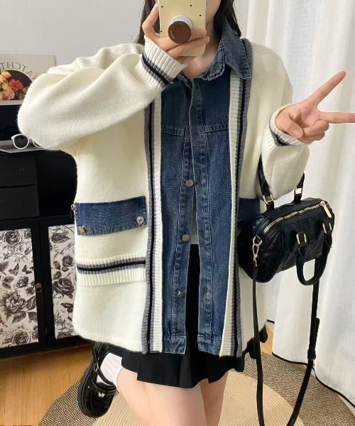 LETee デニムジャケット gジャン ニットドッキング デニムシャツ