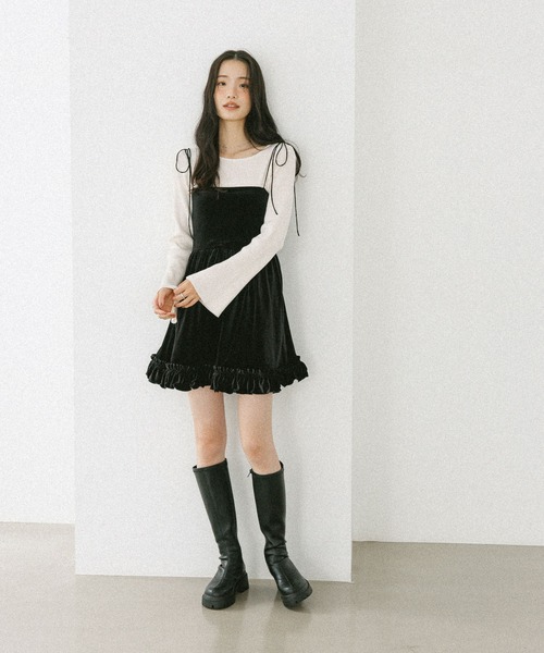 Heather ベロアフリルキャミミニワンピース Heather（ヘザー） ワンピース ベロアフリルキャミミニワンピース