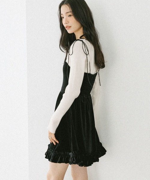 Heather（ヘザー） ワンピース ベロアフリルキャミミニワンピース
