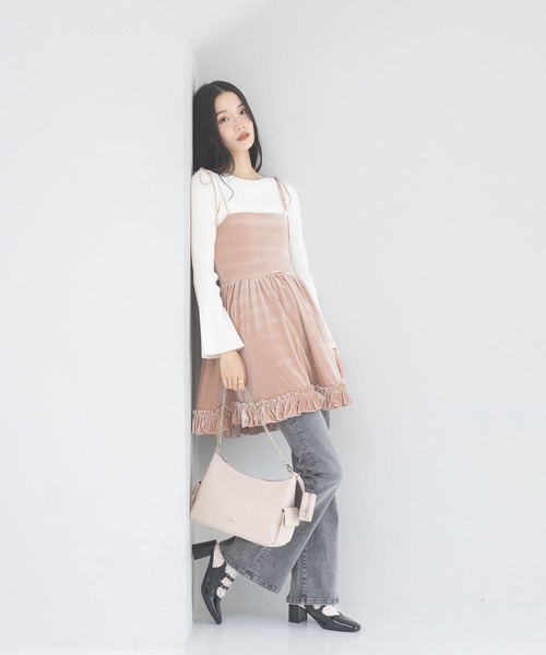 Heather（ヘザー） ワンピース ベロアフリルキャミミニワンピース