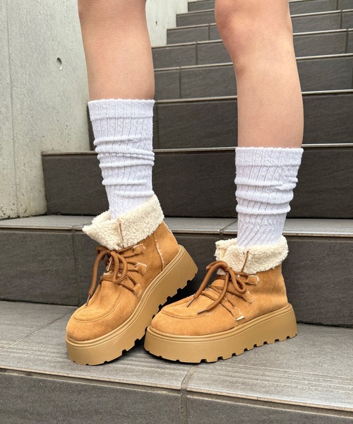 ブーツ Nia(ニア)/バイカラー 厚底ショートボアブーツ レディース