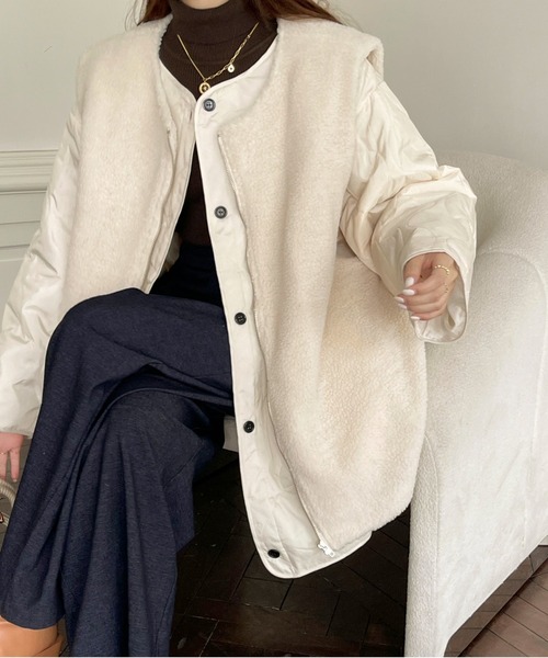 「emi+」 ノーカラーコート L ベージュ レディース_画像8