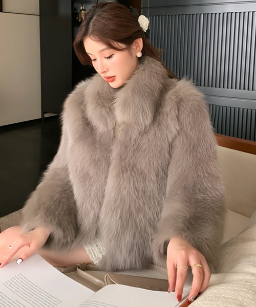 コート アウター スタンドネックフェイクファージャケット/コート