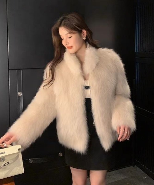 コート アウター スタンドネックフェイクファージャケット/コート