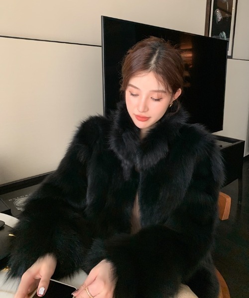 コート アウター スタンドネックフェイクファージャケット/コート