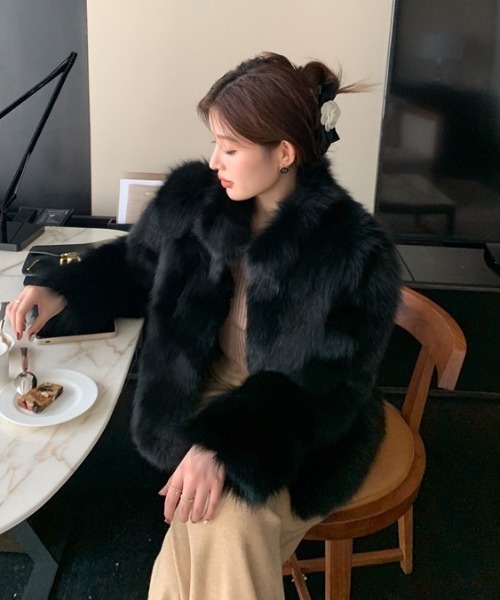 コート アウター スタンドネックフェイクファージャケット/コート