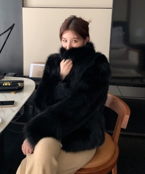 コート アウター スタンドネックフェイクファージャケット/コート