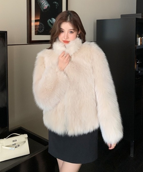 コート アウター スタンドネックフェイクファージャケット/コート