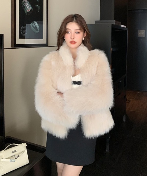 コート アウター スタンドネックフェイクファージャケット/コート