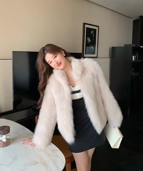 コート アウター スタンドネックフェイクファージャケット/コート