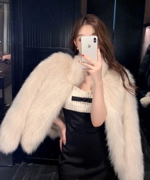 コート アウター スタンドネックフェイクファージャケット/コート