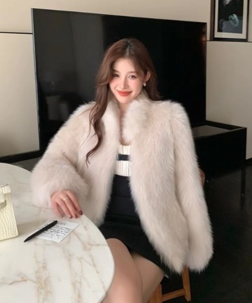 コート アウター スタンドネックフェイクファージャケット/コート