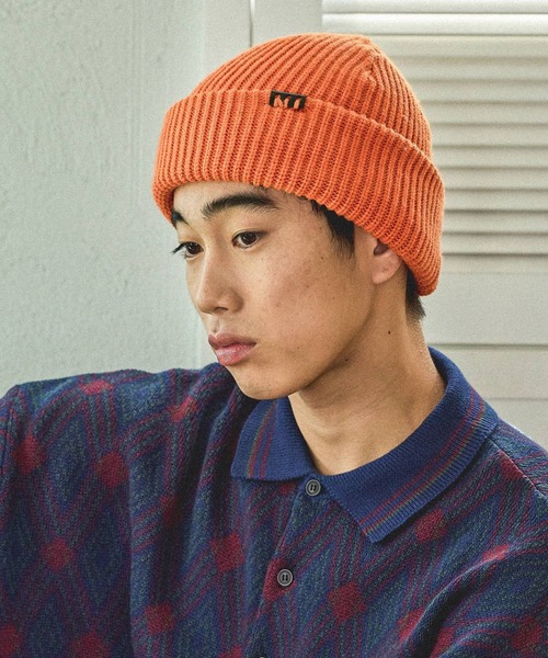 AMBERGLEAM アンバーグリーム　レザーパッチ　ニット帽　ニットキャップ AMBERGLEAM | Concho Knit Cap / Black | AMBERGLEAM