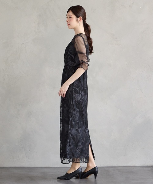 AIMER リーフ レース トップス ミモレ丈 パーティー ドレス ロング M AIMER（エメ） パーティードレス ドレス 「WEB限定」タックスリーブ