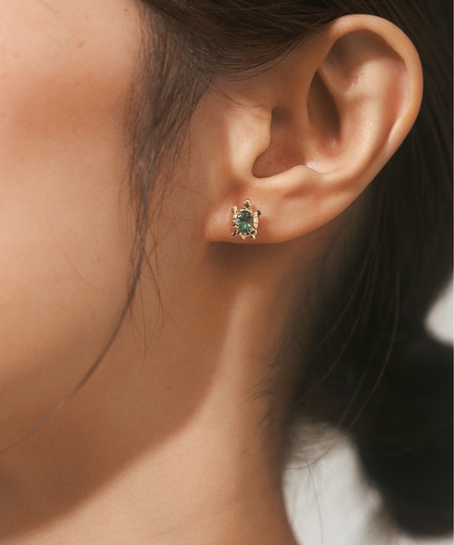 ピアス K10 カラーストーン カメ ピアス レディース メンズの画像