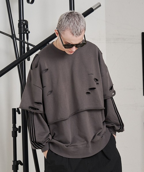 SeeSew トレーナー スウェット 「UNISEX」LAYERD DAMAGE SWEAT