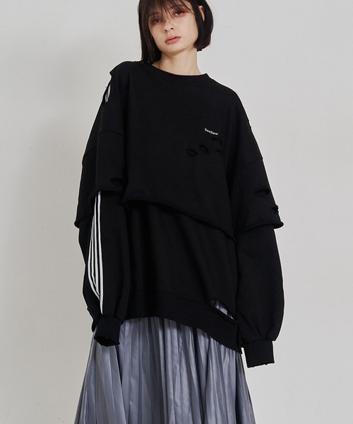 SeeSew トレーナー スウェット 「UNISEX」LAYERD DAMAGE SWEAT
