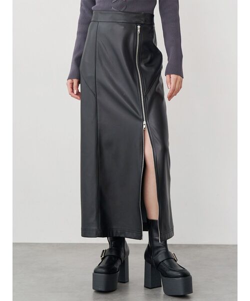MURUA（ムルーア） スカート ZIPスリットフェイクレザーナロースカート
