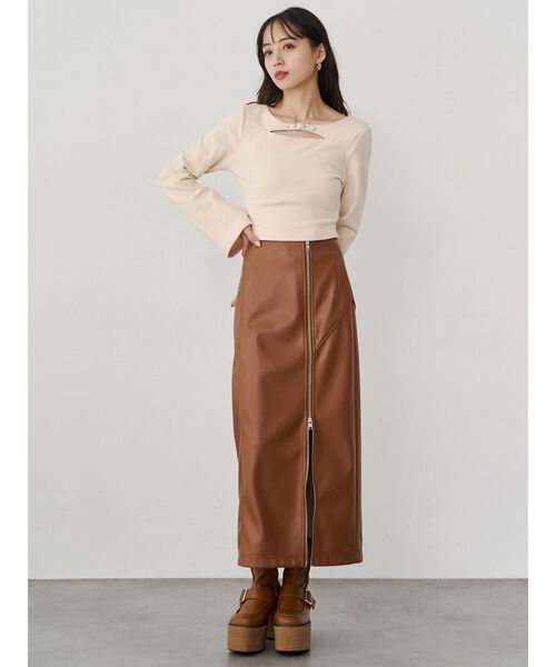 MURUA（ムルーア） スカート ZIPスリットフェイクレザーナロースカート