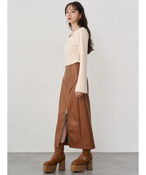 MURUA（ムルーア） スカート ZIPスリットフェイクレザーナロースカート