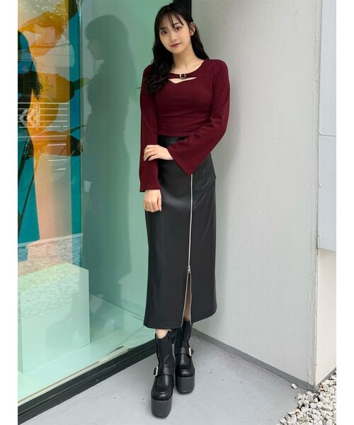 MURUA（ムルーア） スカート ZIPスリットフェイクレザーナロースカート