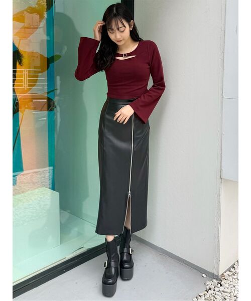 【新品未使用】【今期】MURUA ZIPスリットフェイクレザースカート MURUA（ムルーア） スカート ZIPスリットフェイクレザースカート