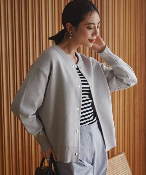 完売　ICB　シルケットコットンスムース ニット カーディガン　Sサイズ ICB 【洗える】シルケットコットンスムース ニット カーディガン