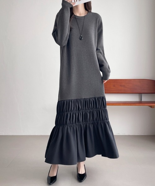 ABITOKYO（アビトーキョー） ワンピース 異素材切替シャーリング