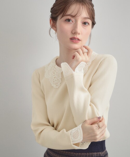 「couture brooch」 長袖ニット 38 ベージュ レディース_画像5
