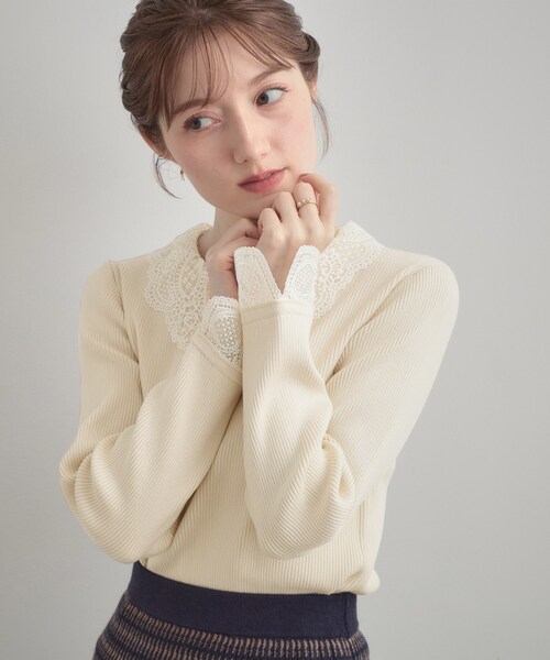 「couture brooch」 長袖ニット 38 ベージュ レディース_画像6