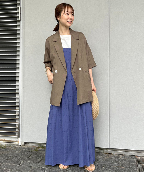 コート アウター 「WEB限定/追加」リネンレーヨンハーフスリーブジャケット レディースの画像