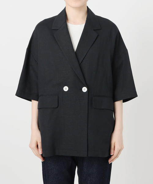 SLOBE IENA リネンジャケット黒フリーサイズ 美品軽アウター 春夏羽織り SLOBE IENA（スローブイエナ） コート アウター シングルオーバー