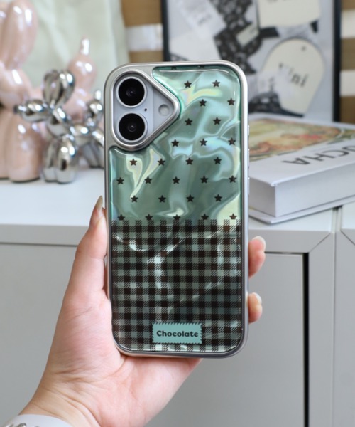 スマホケース 3Dミントグリーンスターギンガムチェック iPhone17