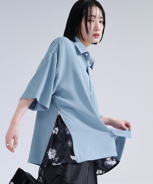 シャツ 2wayサイドジップガラパターンシャツ メンズ レディースの画像