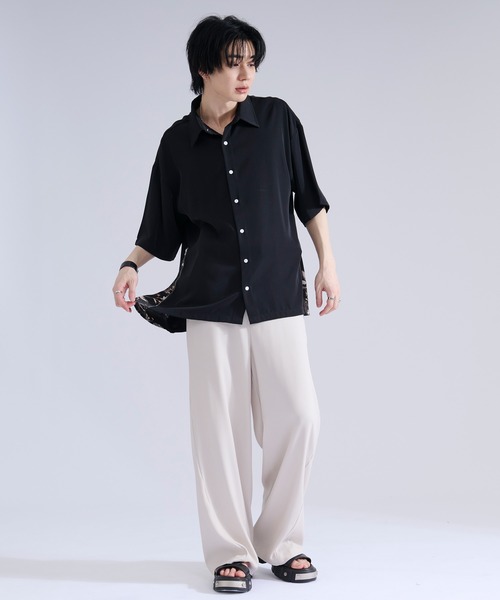 シャツ 2wayサイドジップガラパターンシャツ メンズ レディースの画像