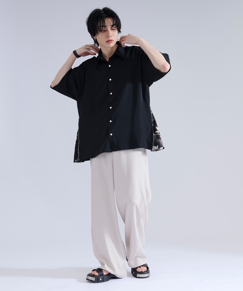 シャツ 2wayサイドジップガラパターンシャツ メンズ レディースの画像