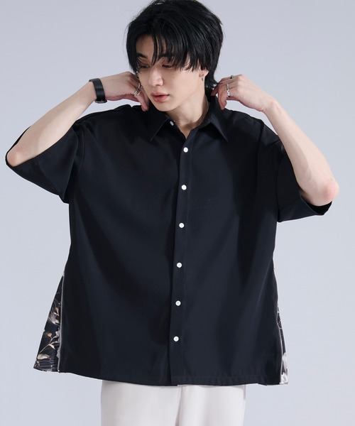 シャツ 2wayサイドジップガラパターンシャツ メンズ レディースの画像