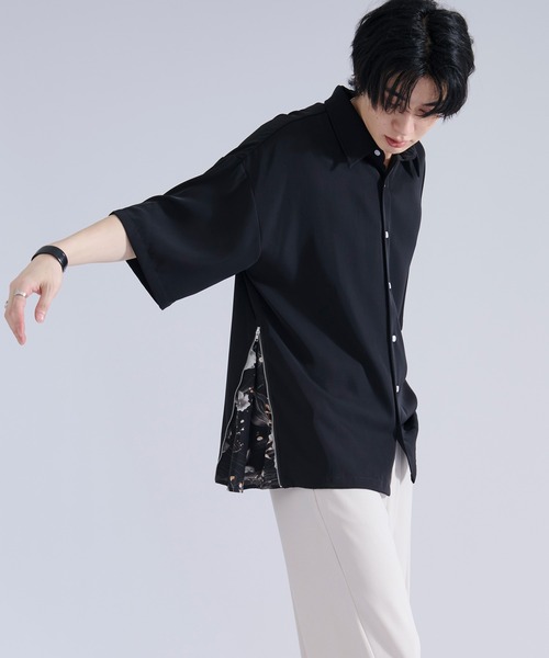 シャツ 2wayサイドジップガラパターンシャツ メンズ レディースの画像