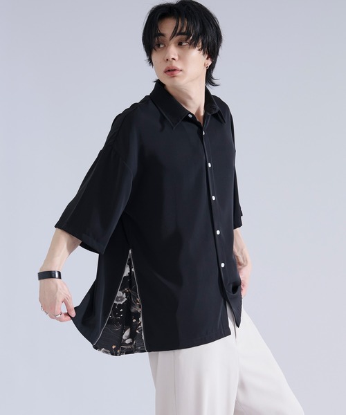 シャツ 2wayサイドジップガラパターンシャツ メンズ レディースの画像