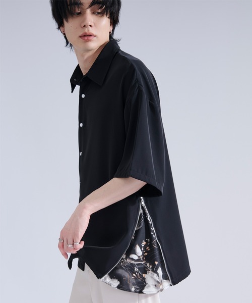 シャツ 2wayサイドジップガラパターンシャツ メンズ レディースの画像