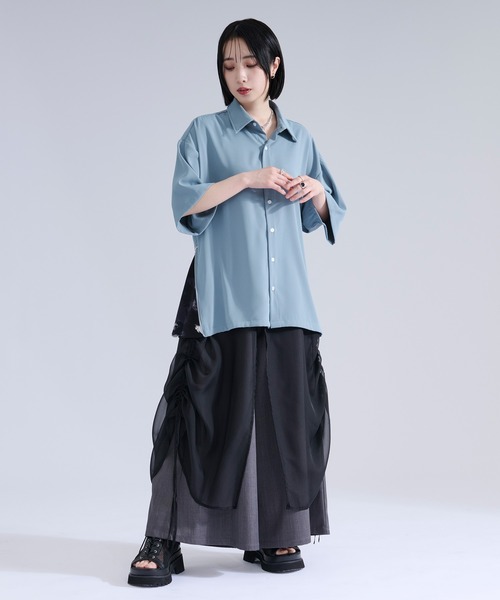 シャツ 2wayサイドジップガラパターンシャツ メンズ レディースの画像