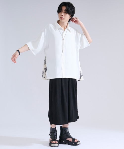 シャツ 2wayサイドジップガラパターンシャツ メンズ レディースの画像