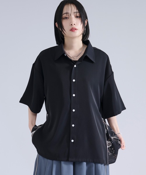 シャツ 2wayサイドジップガラパターンシャツ メンズ レディースの画像