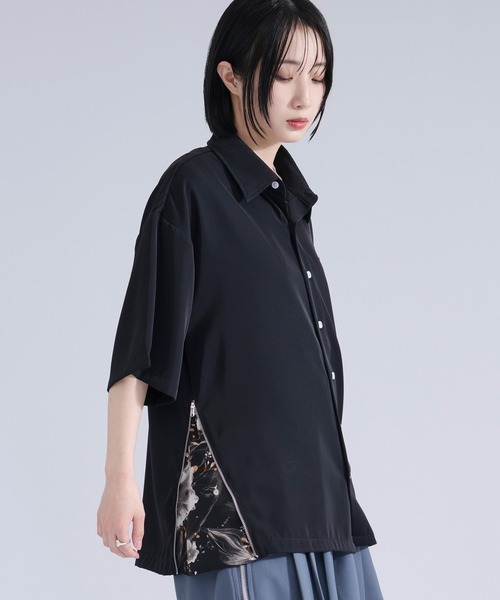 シャツ 2wayサイドジップガラパターンシャツ メンズ レディースの画像