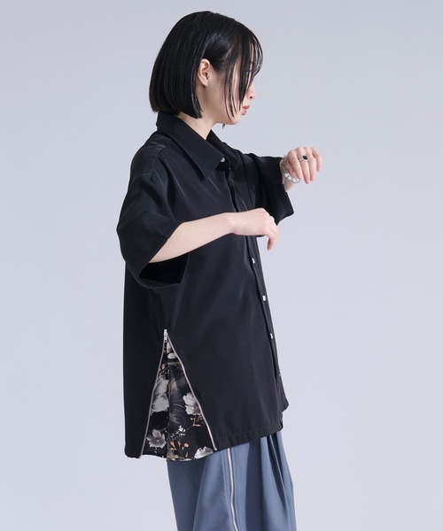 シャツ 2wayサイドジップガラパターンシャツ メンズ レディースの画像